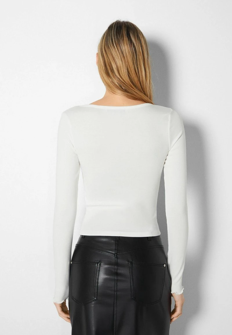 BERSHKA GATHERED V-NECK - Langarmshirt - White 5 BERSHKA GATHERED V-NECK - Langarmshirt - White – Bild 3