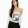 BERSHKA NIRVANA LONG SLEEVE BANDEAU - Bluse - Off-white -Bershka Verkaufsgeschäft 4203dea5c6a842bfa8289d1d19f3b757