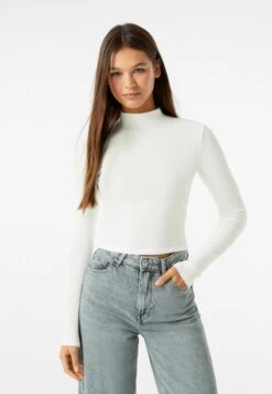 BERSHKA HIGH NECK - Langarmshirt - White