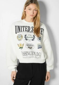 BERSHKA EMBROIDERED - Sweatshirt - Off White
