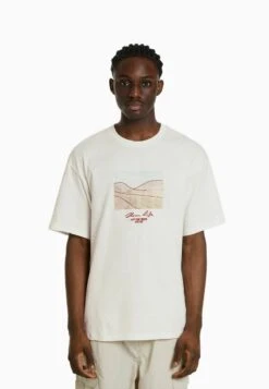 BERSHKA T-Shirt Print - Off-white