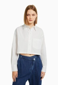 BERSHKA CROPPED - Hemdbluse - Off-white