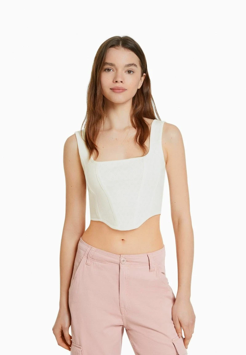 BERSHKA CROPPED POINTELLE STRAPPY - CORSET - Top - Off White 3 BERSHKA CROPPED POINTELLE STRAPPY - CORSET - Top - Off White
