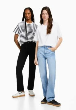 BERSHKA 2-PACK SHORT SLEEVE - T-Shirt Basic - Off White