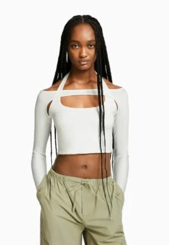 BERSHKA WITH DETAIL - Langarmshirt - Off-white