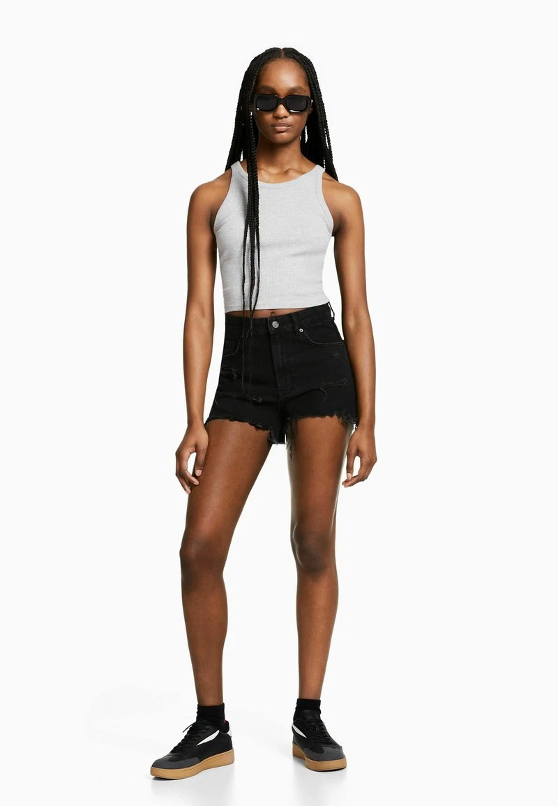 BERSHKA RIPPED WITH POCKETS - Jeans Shorts - Black 4 BERSHKA RIPPED WITH POCKETS - Jeans Shorts - Black – Bild 2