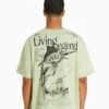 BERSHKA BOXY - T-Shirt Print - Green