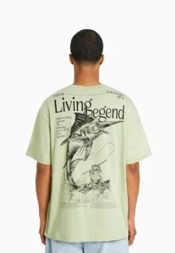 BERSHKA BOXY - T-Shirt Print - Green