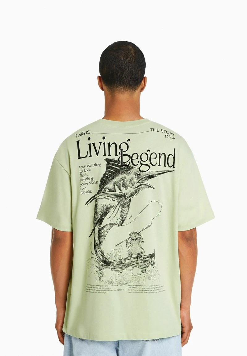 BERSHKA BOXY - T-Shirt Print - Green 3 BERSHKA BOXY - T-Shirt Print - Green