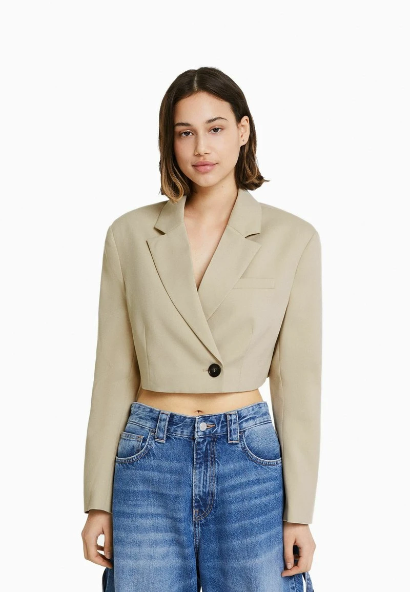 BERSHKA CROPPED TAILORED TWILL - Blazer - Camel 3 BERSHKA CROPPED TAILORED TWILL - Blazer - Camel