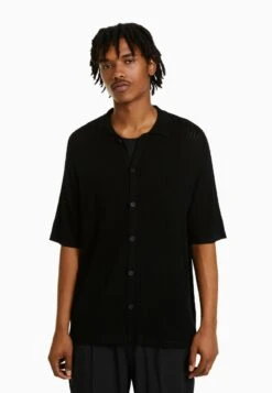 BERSHKA BASIC SHORT SLEEVE - Strickjacke - Black