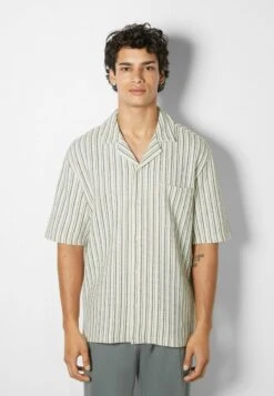 BERSHKA STRIPED RUSTIC SHORT SLEEVE - Hemd - Beige