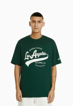 BERSHKA T-Shirt Print - Dark Green