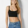 BERSHKA WIDE STRAP CROP - Top - Black