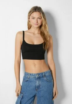 BERSHKA WIDE STRAP CROP - Top - Black