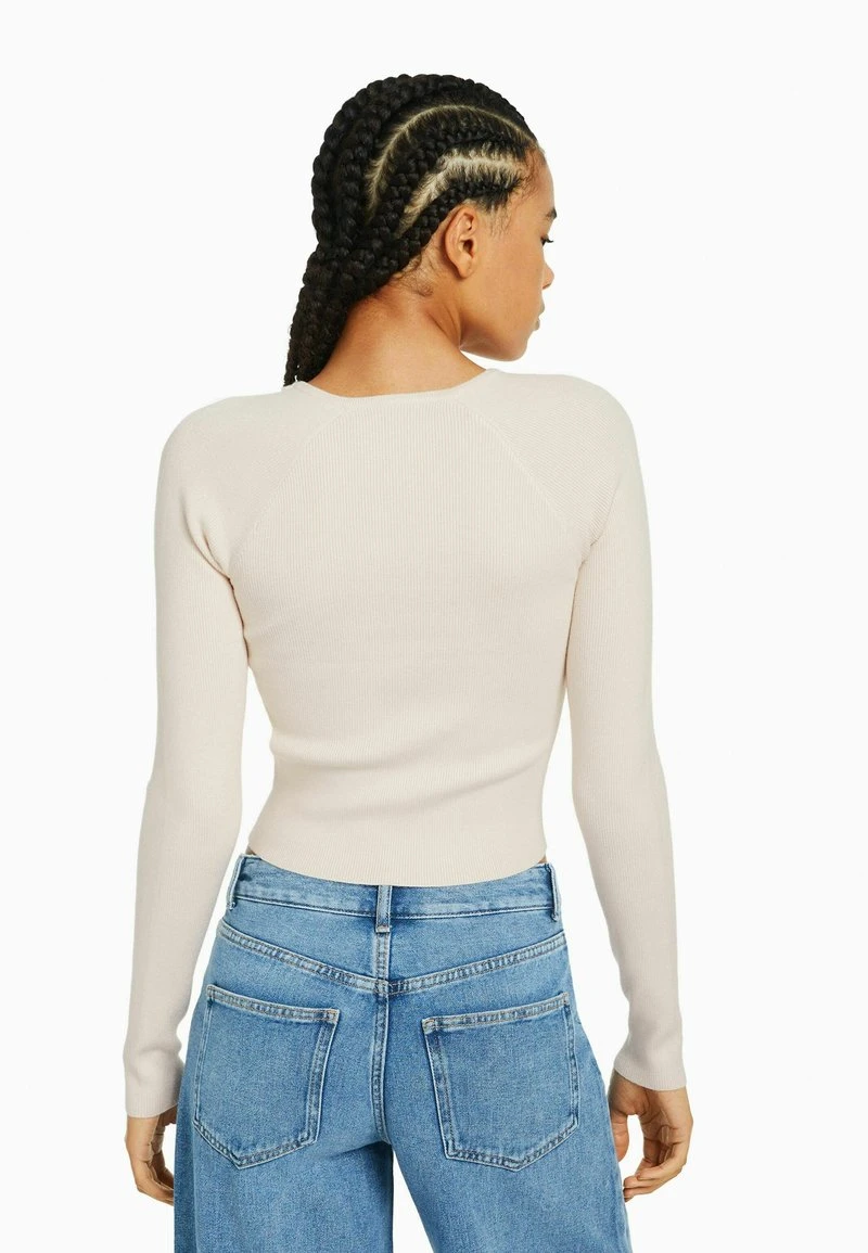 BERSHKA CUT-OUT DOUBLE-BREASTED - Strickpullover - Beige 5 BERSHKA CUT-OUT DOUBLE-BREASTED - Strickpullover - Beige – Bild 3