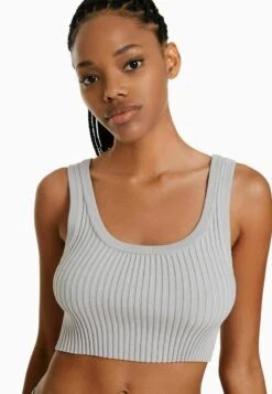 BERSHKA FITTED STRAPPY - Top - Grey