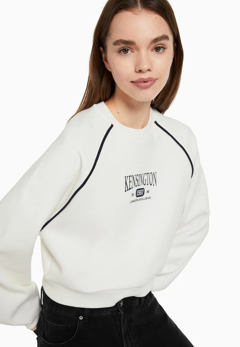 BERSHKA ROUND NECK CONTRAST - PRINT - Sweatshirt - White 6 BERSHKA ROUND NECK CONTRAST - PRINT - Sweatshirt - White – Bild 4