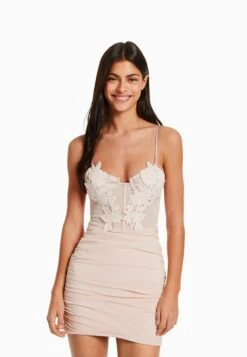 BERSHKA STRAPPY FLORAL - MINI CORSET - Cocktailkleid/festliches Kleid - Pink