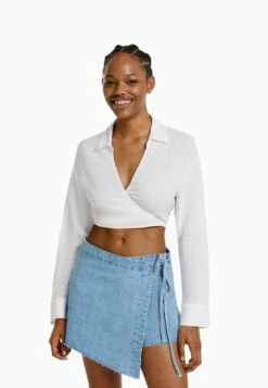 BERSHKA KNOTTED - Wickelrock - Light Blue Denim