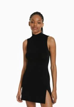 BERSHKA HIGH NECK MINI - Freizeitkleid - Black