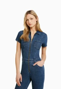 BERSHKA WITH SHORT SLEEVES AND ZIP - Jumpsuit - Dark Blue -Bershka Verkaufsgeschäft 63b06d19cce340e9af54dc2a3c60bd9e