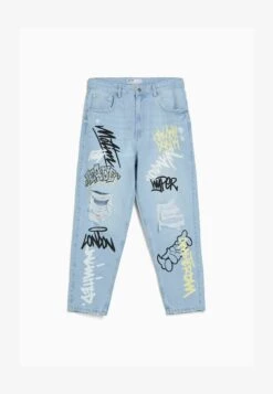 BERSHKA WITH PRINT - Jeans Straight Leg - Light Blue -Bershka Verkaufsgeschäft 68a9bd3ad899476eaaf3006a122460df
