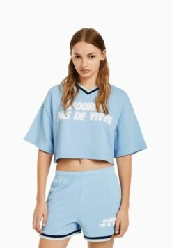 BERSHKA WITH TRIMS - Jogginghose - Light Blue