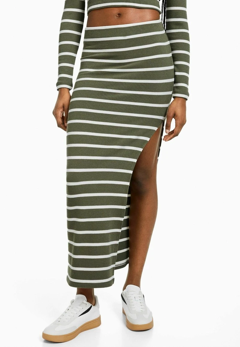 BERSHKA STRIPED - Maxirock - Khaki 3 BERSHKA STRIPED - Maxirock - Khaki