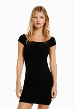 BERSHKA BARDOT NECKLINE - Etuikleid - Black