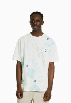 BERSHKA SHORT SLEEVE BOXY - T-Shirt Print - White