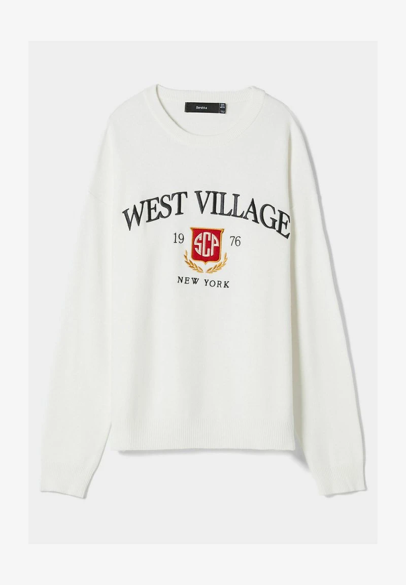 BERSHKA EMBROIDERED VARSITY - Strickpullover - Off-white 7 BERSHKA EMBROIDERED VARSITY - Strickpullover - Off-white – Bild 5