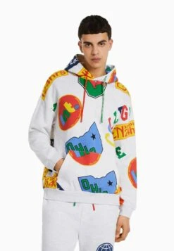 BERSHKA PRINTED - Kapuzenpullover - Mottled Grey