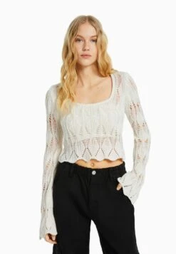 BERSHKA OPEN WITH A SQUARE CUT NECKLINE 01667376 - Strickpullover - Beige