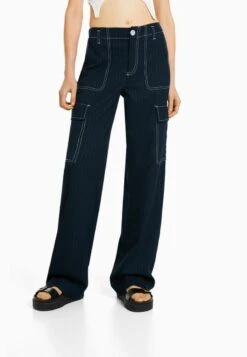 BERSHKA TAILORED PINSTRIPE - Cargohose - Royal Blue