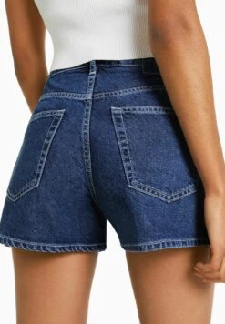BERSHKA MOM FIT - Jeans Shorts - Dark Blue -Bershka Verkaufsgeschäft 76957b4700ee4d959ed18198b2b55673