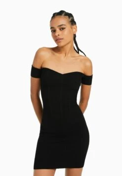 BERSHKA CORSET NECKLINE - Etuikleid - Black