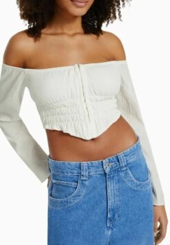 BERSHKA LONG SLEEVE TEXTURED OFF-THE-SHOULDER - Bluse - Beige -Bershka Verkaufsgeschäft 7f93a57c04dc43c1822049481a164057