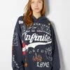 BERSHKA PRINTED - Kapuzenpullover - Dark Blue -Bershka Verkaufsgeschäft 82c8bee3531d4d158c6d8aaae5d4f80f