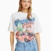 BERSHKA SHORT SLEEVE - T-Shirt Print - White