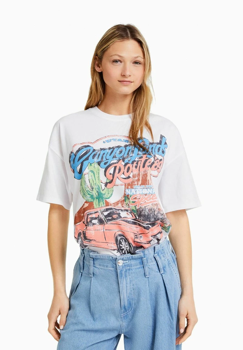 BERSHKA SHORT SLEEVE - T-Shirt Print - White 3 BERSHKA SHORT SLEEVE - T-Shirt Print - White