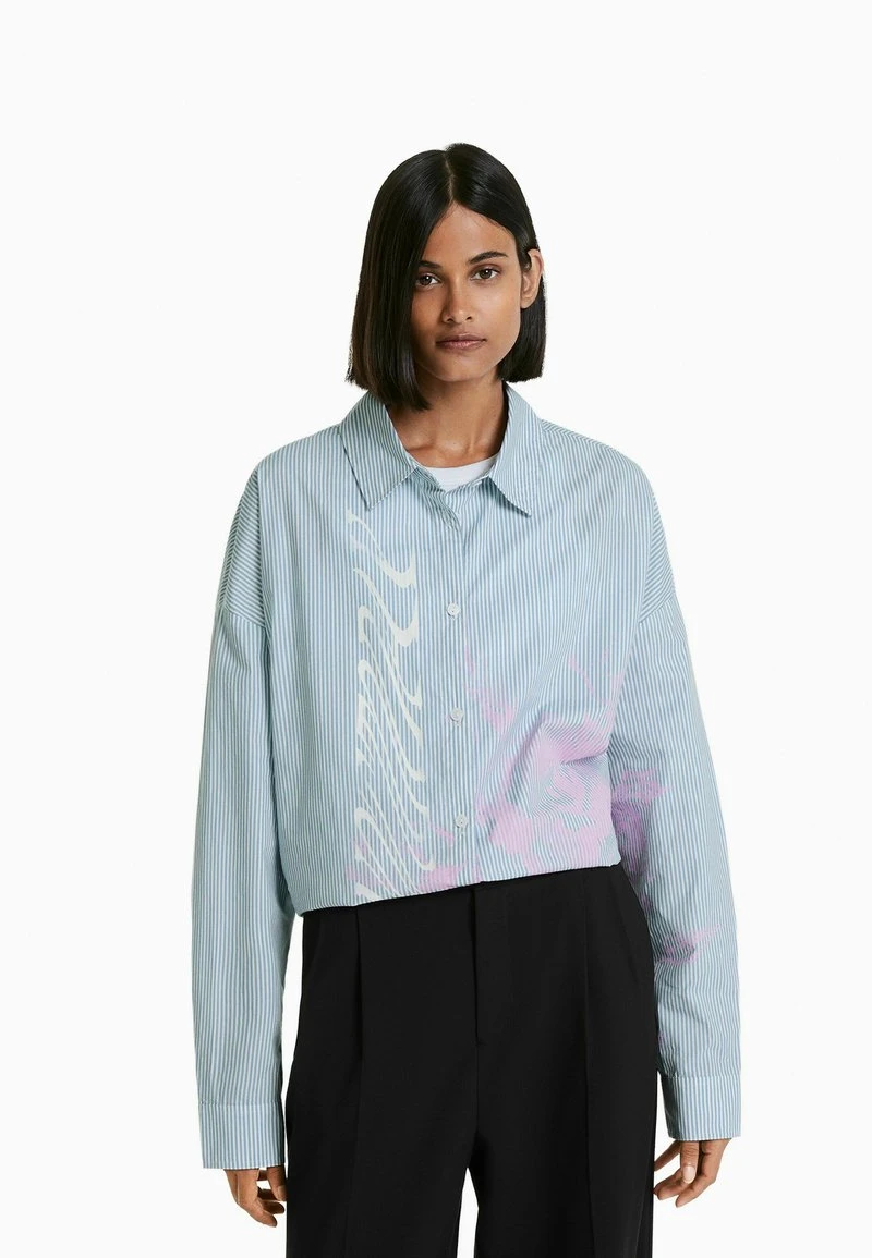 BERSHKA LONG SLEEVE STRIPED - Hemdbluse - Blue 3 BERSHKA LONG SLEEVE STRIPED - Hemdbluse - Blue