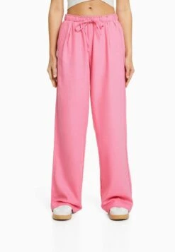 BERSHKA WIDE LEG STRAIGHT FIT WITH GATHERED WAIST - Stoffhose - Pink -Bershka Verkaufsgeschäft 88554dc87d42490cb5e29443f1c90c06 1