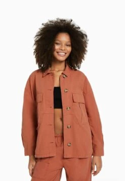 BERSHKA LONG SLEEVE WITH POCKETS - Leichte Jacke - Pink