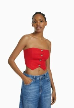 BERSHKA BUSTIER - Bluse - Red