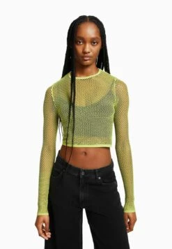 BERSHKA LONG SLEEVE - Langarmshirt - Green