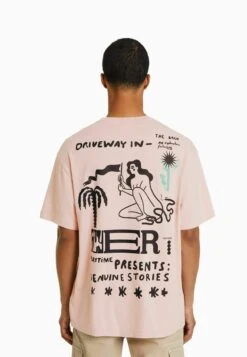 BERSHKA SHORT SLEEVE EASY - T-Shirt Print - Pink