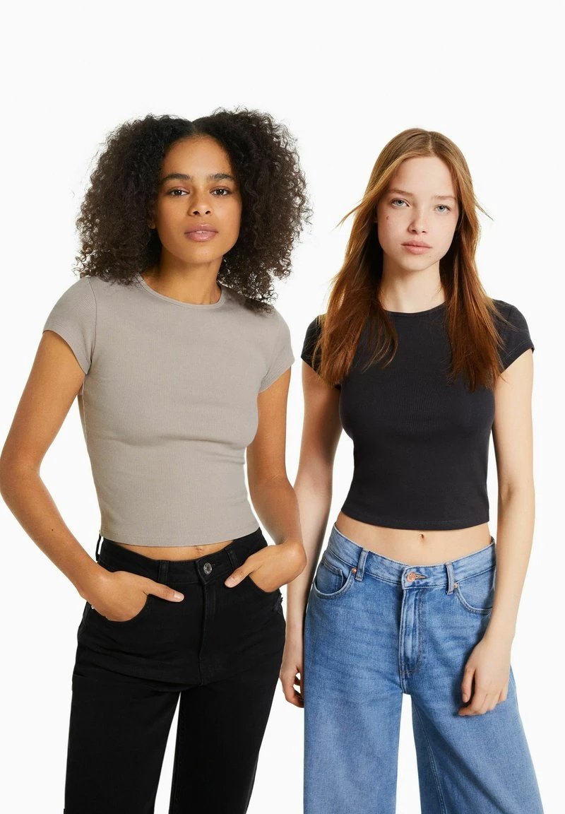 BERSHKA 2-PACK - T-Shirt Basic - Off-white 3 BERSHKA 2-PACK - T-Shirt Basic - Off-white