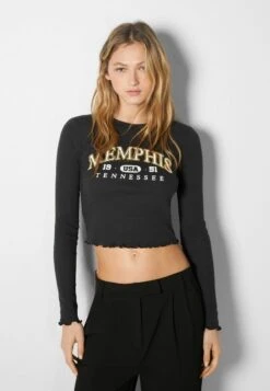 BERSHKA CROPPED - Langarmshirt - Blue