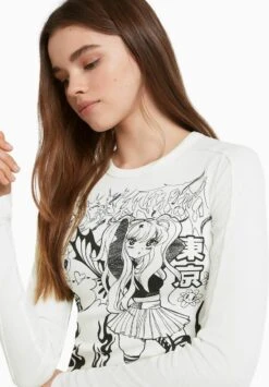 BERSHKA ANIME - Langarmshirt - White -Bershka Verkaufsgeschäft 8fe1b88b5fd24db6a15287d82eccf064